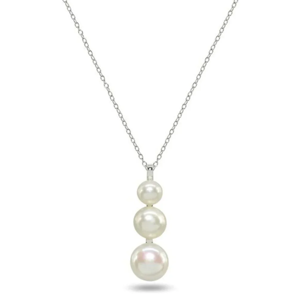 NEW 925 Silver Graduated Cultured Pearl Necklace